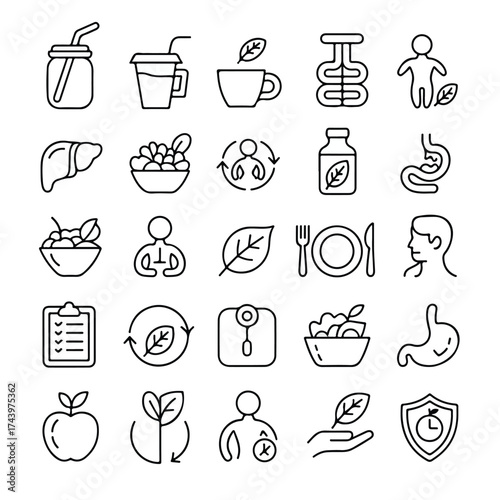 Healthy lifestyle and nutrition icons