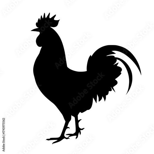 Bold rooster silhouette, a striking symbol of farm life, strength, and rustic charm for design projects