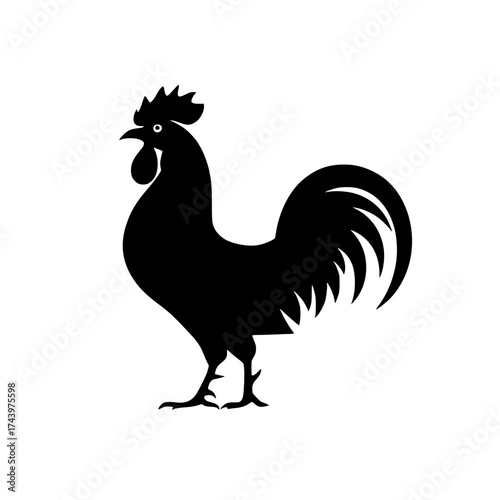 Elegant black silhouette of a rooster, perfect for farm logos, poultry branding, or rustic designs