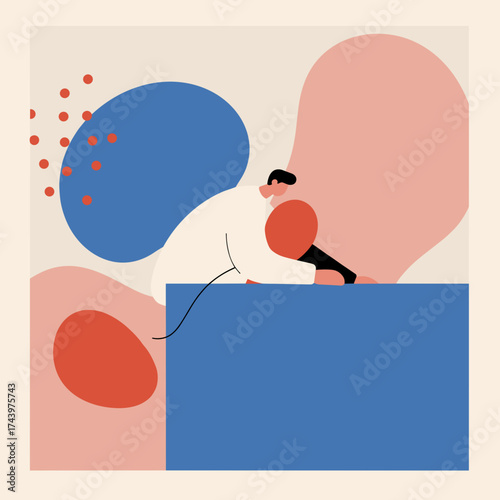 Thoughtful man in abstract setting representing stress solitude or mental health awareness