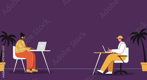 Diverse people working remotely on laptops Modern flexible work digital lifestyle and collaboration concept