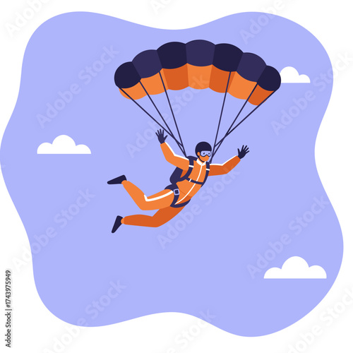 Skydiver with open parachute in blue sky Thrilling adventure and freedom in extreme sport