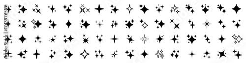 Stars set icons, different sparkle star shapes icon collection, shine stars sparkles signs, bling decoration