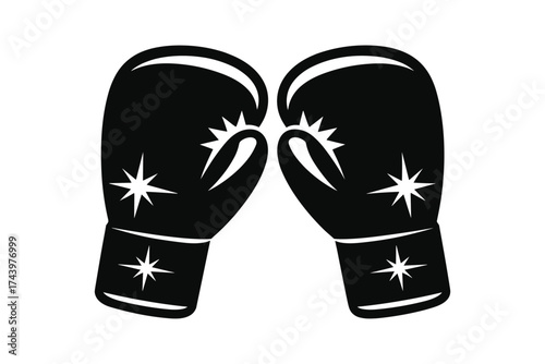 Bold black and white boxing gloves icon symbol representing combat and competition sport