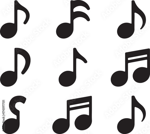 Silhouette collection set of musical notes on transparent background
