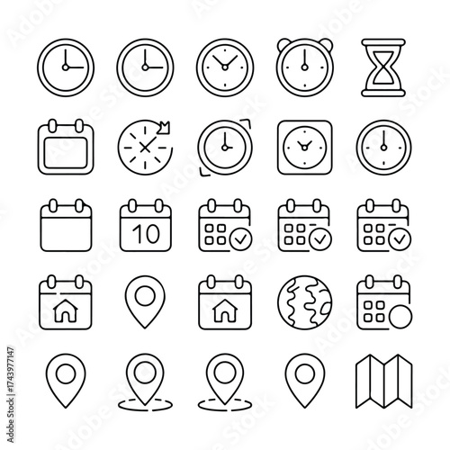 Set of time and calendar icons in doodle style