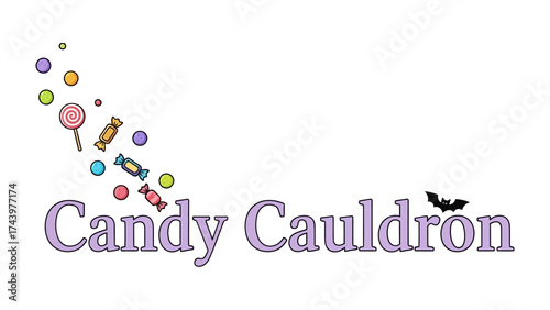 Candy Cauldron Delight: A whimsical arrangement featuring a variety of sweets and treats cascade with a spell casting candy cauldron.