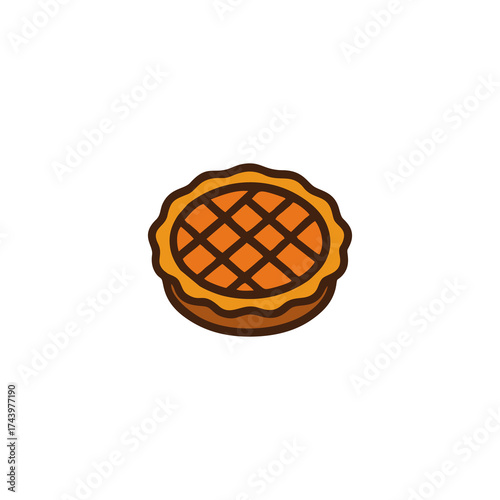 Pumpkin Pie Icon – Sweet Dessert Flat Vector Illustration for Thanksgiving Feast, Autumn Celebration, and Harvest Holiday Design