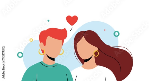 A couple celebrating their love and connection with a heart floating above them.