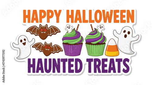 Spooky Treats: A whimsical Halloween-themed arrangement featuring adorable illustrations of ghosts, bats, cupcakes and candy corn, perfect for spreading seasonal cheer.