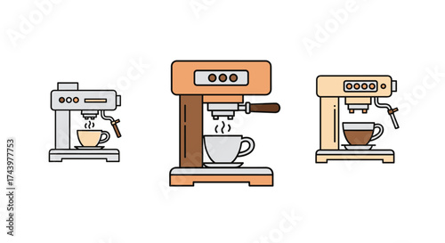 A collection of three diverse coffee makers brewing hot beverages for morning enjoyment.