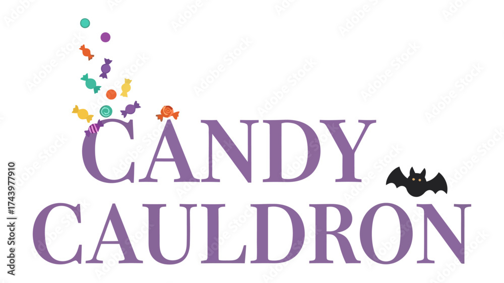 Fototapeta premium Candy Cauldron Design: An enchanting graphic design, whimsically presenting a collection of candy with a touch of playful flair for the spirit of Halloween. 