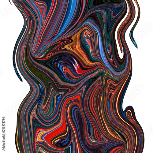 Vivid flowing abstract art with swirling red, blue, and gold lines blending in dynamic movement. A vibrant digital pattern full of energy and texture.