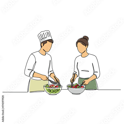 Couple preparing healthy salads together in a modern kitchen  