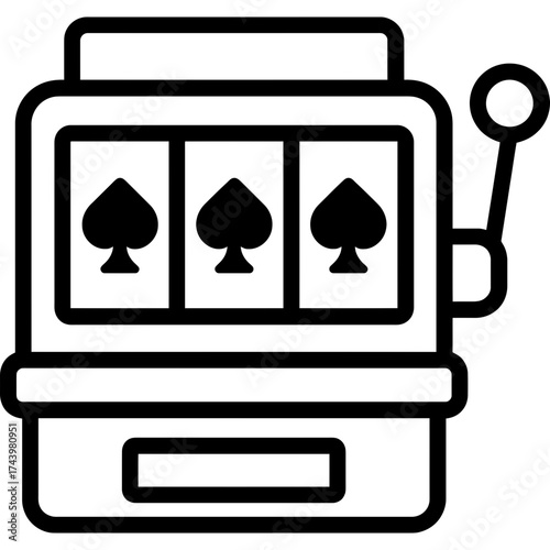 Slot machine with three reels and lever outline icon vector