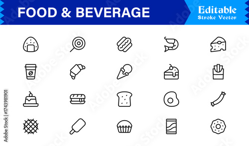 Food and Beverage Line Icon Set with Modern Minimal Design, Unique Vector Elements, Clean and Professional Style for Creative Projects and Branding