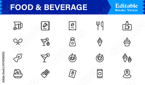 Food and Beverage Line Icon Set with Modern Minimal Design, Unique Vector Elements, Clean and Professional Style for Creative Projects and Branding