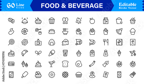 Food and Beverage Line Icon Set with Modern Minimal Design, Unique Vector Elements, Clean and Professional Style for Creative Projects and Branding