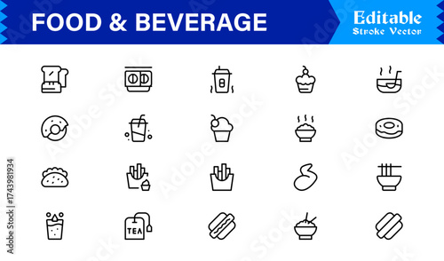 Food and Beverage Line Icon Set with Modern Minimal Design, Unique Vector Elements, Clean and Professional Style for Creative Projects and Branding