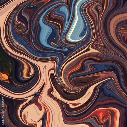 Colorful fluid marble swirl blending warm and cool tones in dynamic abstract flow. Perfect for backgrounds and digital art designs. Keywords: swirl, abstract, fluid, colorful, marble.
