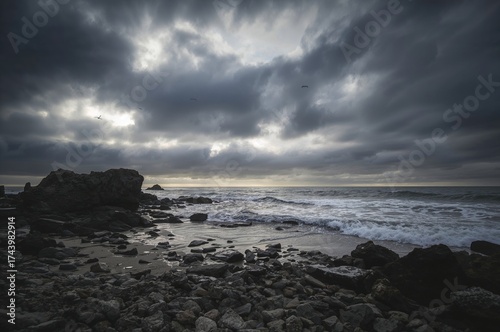 Rugged coastline under turb...
