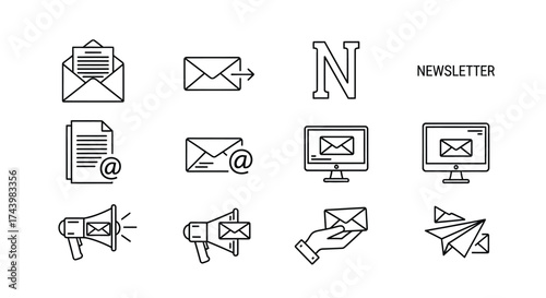 Collection of email and newsletter icons for digital communication and marketing services vector