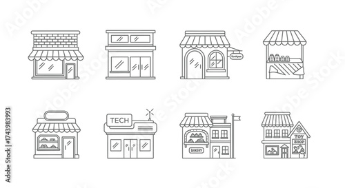 Collection of simple hand drawn storefronts and shops for business and retail concepts vector