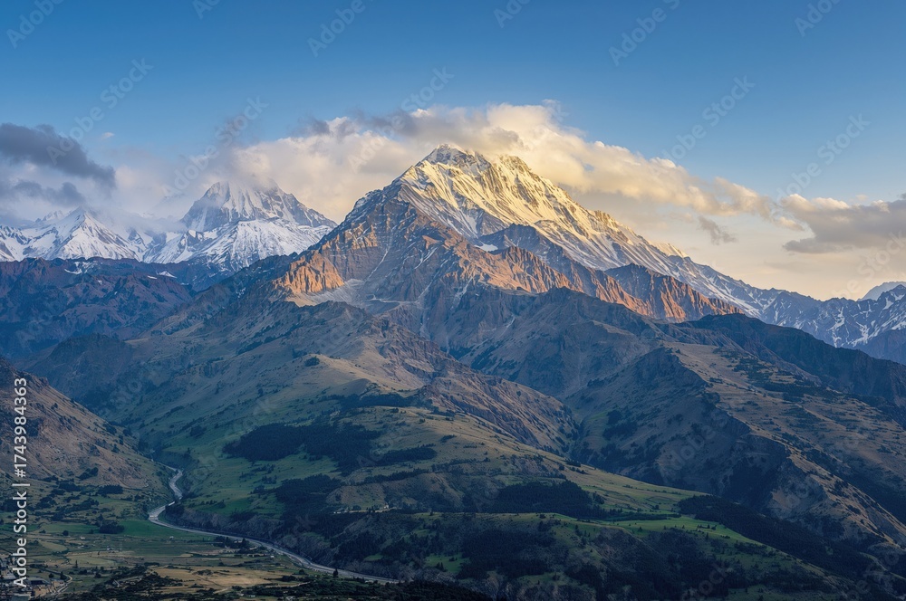 Fototapeta premium Snow-Capped Summit in a Remote Valley