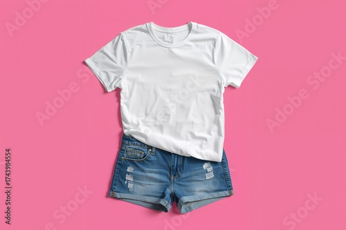 Flat lay of a white tee pai...