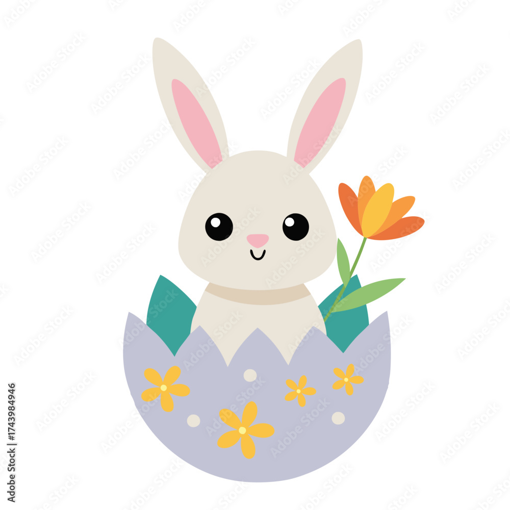 Fototapeta premium Cute Easter bunny in a decorative egg