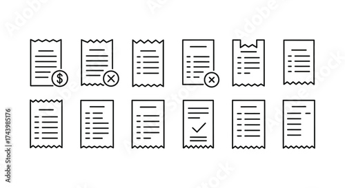 Collection of hand drawn receipt icons with icons for approved rejected and payment symbols vector