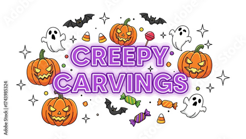 Spooky Halloween Assemblage: A captivating collage of Halloween symbols, showcasing grinning pumpkins, friendly ghosts, and playful bats, all arranged to evoke a sense of festive delight.