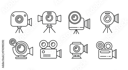 Collection of vintage and modern video cameras and camcorders icon set collection vector