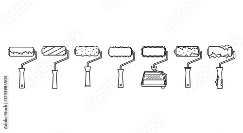 Collection of diverse paint rollers with textured surfaces for home renovation projects and diy vector