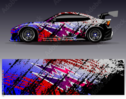 Car wrap design vector. Graphic abstract stripe racing background designs for vehicle, rally, race, adventure and car racing livery	