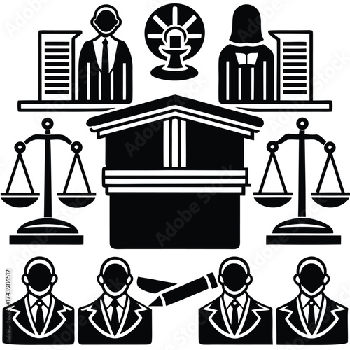 courtroom elements icon pack  podium  scales  peop.eps