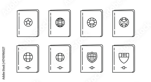 Collection of international passports featuring different country emblematic symbols and designs vector