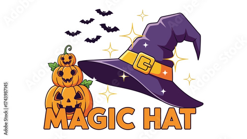Halloween Magic: Captivating image of a witch's hat casting a spell over a grinning jack-o'-lantern, creating a perfect Halloween atmosphere.