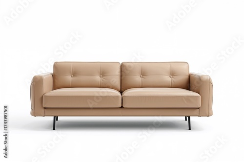 Compact beige leather sofa ...