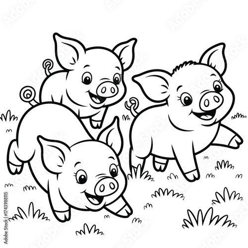 Three adorable baby pigs line art illustration vector scalable eps icon for general use silhouette vector illustration white background