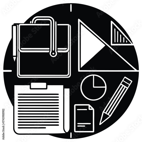 minimal flat business icons  folder  pie chart  do.eps