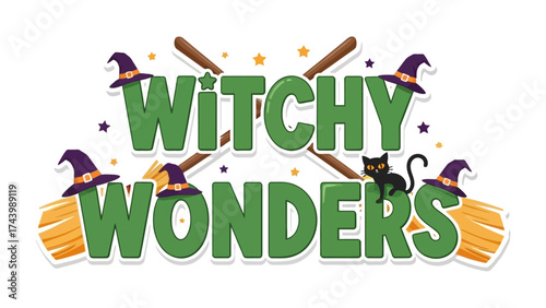 Witchy Wonders: Embrace the magic of a spellbinding world, where playful witches, whimsical brooms, and adorable black cat create an atmosphere of enchantment and delight.