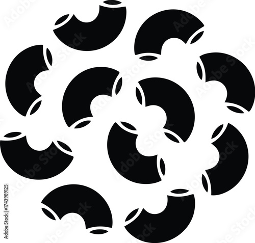 Isolated macaroni pasta food black and white vector illustration