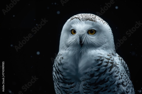 White owl perched on a dark...