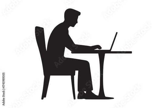 Man in chair at table with laptop Vector Design