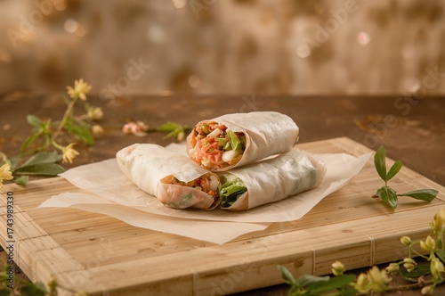 Fresh rolls placed on parch...
