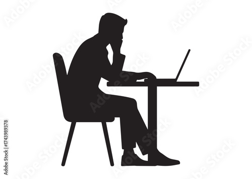 Man in chair at table with laptop Vector Design
