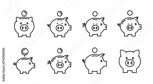 Collection of hand drawn piggy bank icons representing savings and financial growth vector