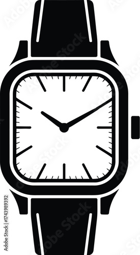 Minimalist black outline of a square watch face on a white background
