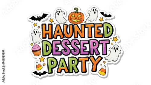 Haunted Dessert Party: A festive image of a spooky dessert party, featuring vibrant design elements such as spooky characters and sweets perfect for a ghostly gathering.